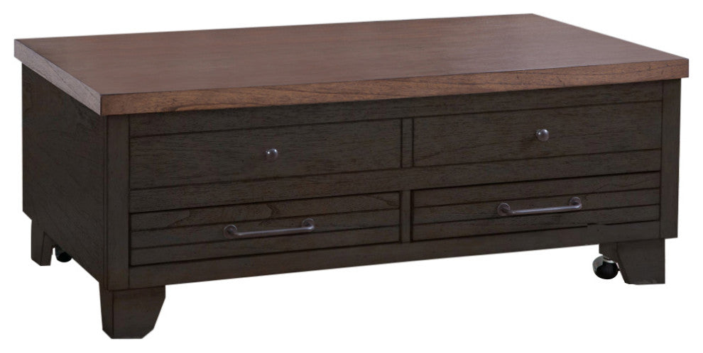 Bear Creek Lift-Top Cocktail Table With Casters, Brown