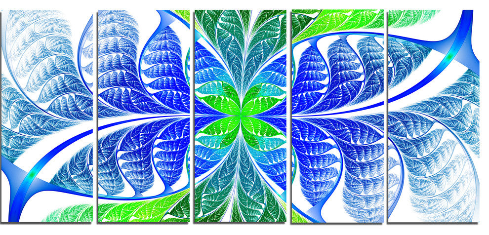 Green Blue Fractal Glass Texture, Abstract Canvas Art Print, 60"x28", 5 Panels