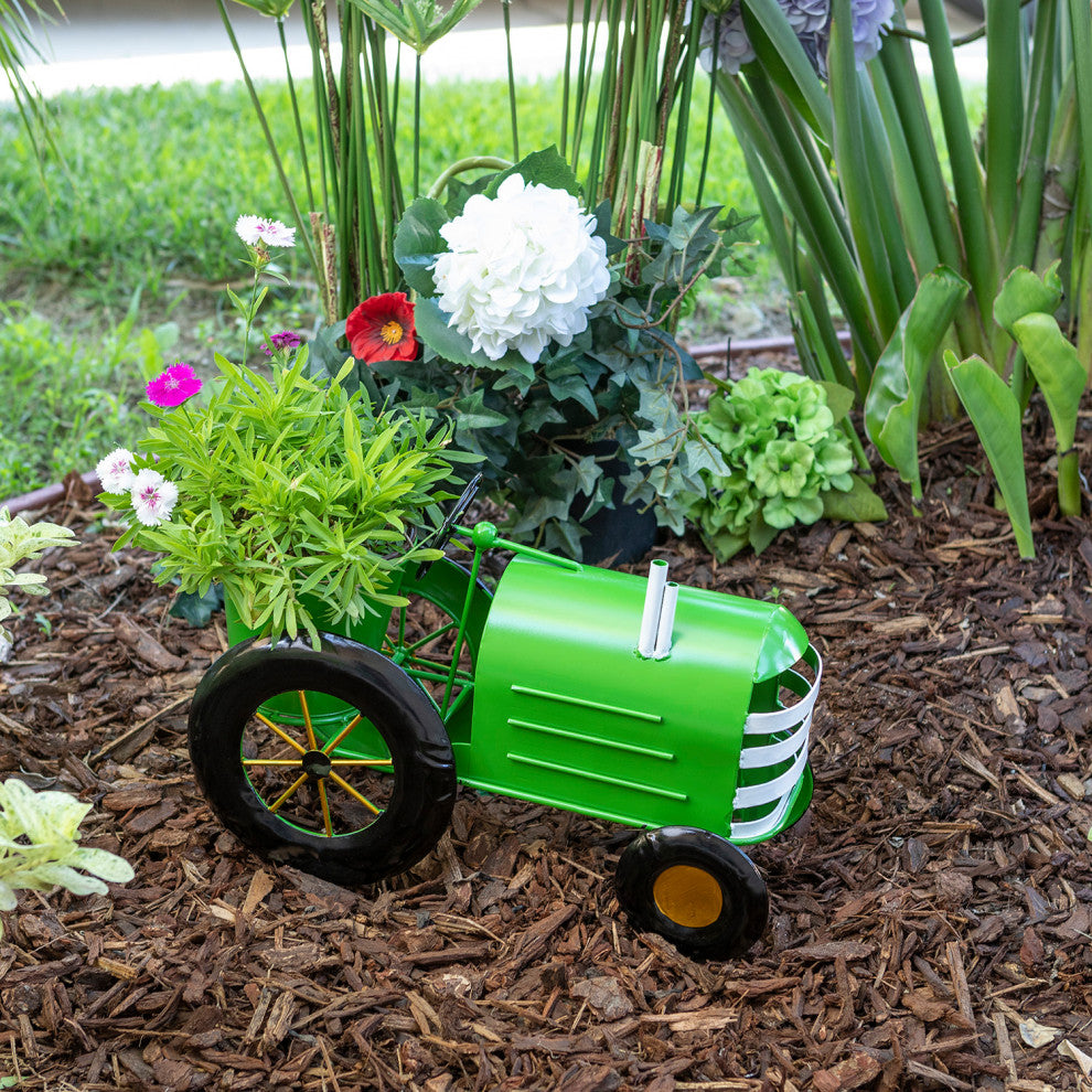 Metal Lime Green Tractor Planter