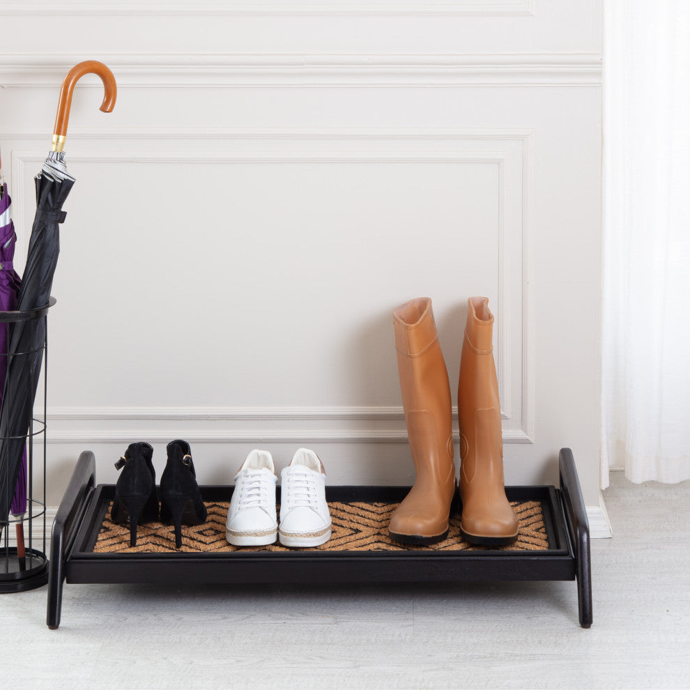 Single-Tier Black Stand With 3-Pair Rubber Boot Tray Galapagos