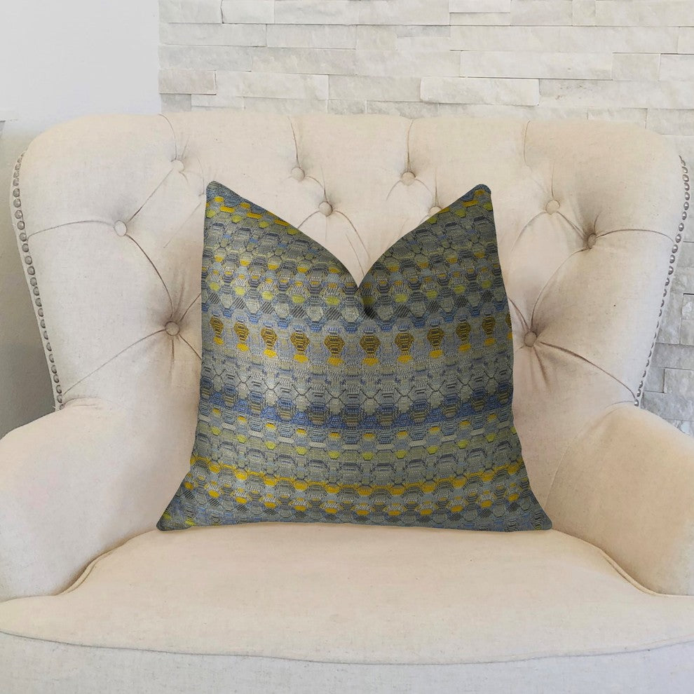 Blue Wynne Blue Navy and Yellow Handmade Luxury Pillow, 20"x36" King