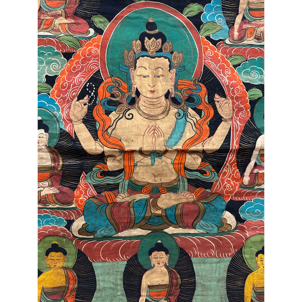 Consigned 19th Century Antique Tibetan Hand Painted Buddhist Thangka