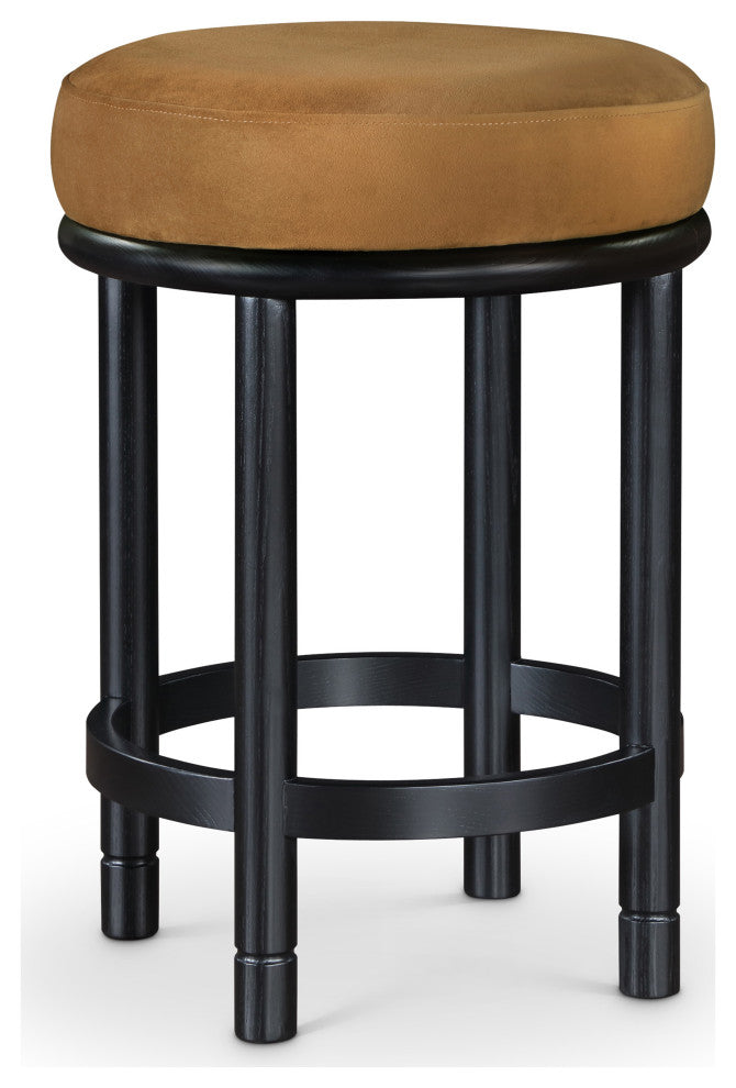 Monette Upholstered Bar and Counter Stool, Saddle, Velvet, Black Finish