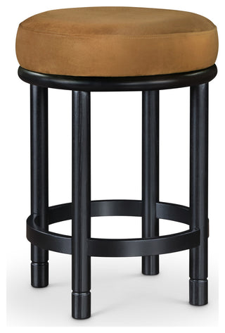 Monette Upholstered Bar and Counter Stool, Saddle, Velvet, Black Finish