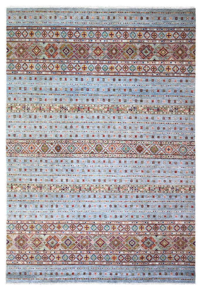 Blue Gray Super Kazak Khorjin Design Hand Knotted Wool Oriental Rug 8'2"x11'10"