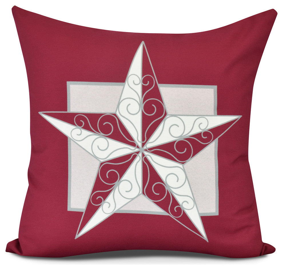 Night Star,  Geometric Print Pillow, Red, 18" x 18"