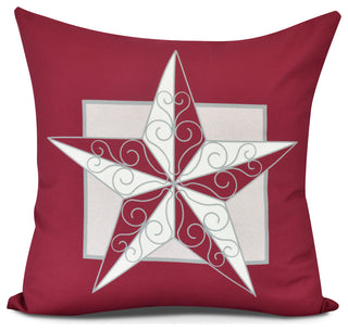Night Star,  Geometric Print Pillow, Red, 18" x 18"