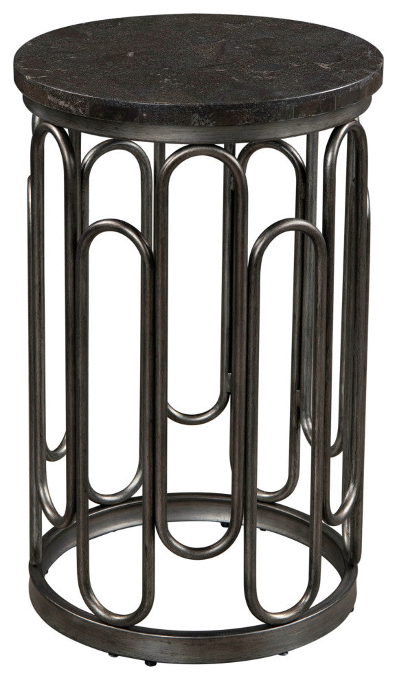 Industrial Charcoal Gray Iron And Marble End Table