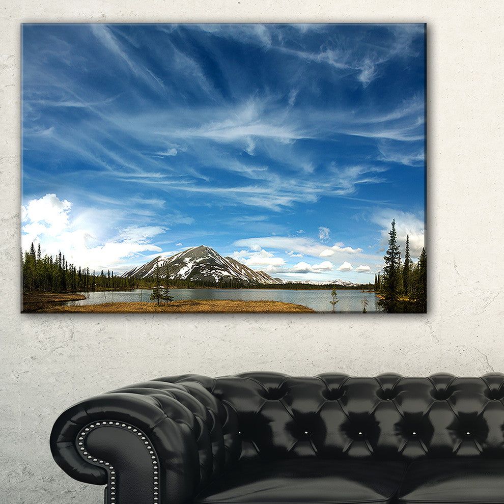 "Mountain and Lake Under Blue Sky" Wall Art, 32"x16"