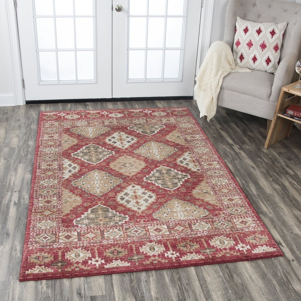 Rizzy Home Gossamer GS6784 Red Motif Area Rug, Rectangular 8'x10'