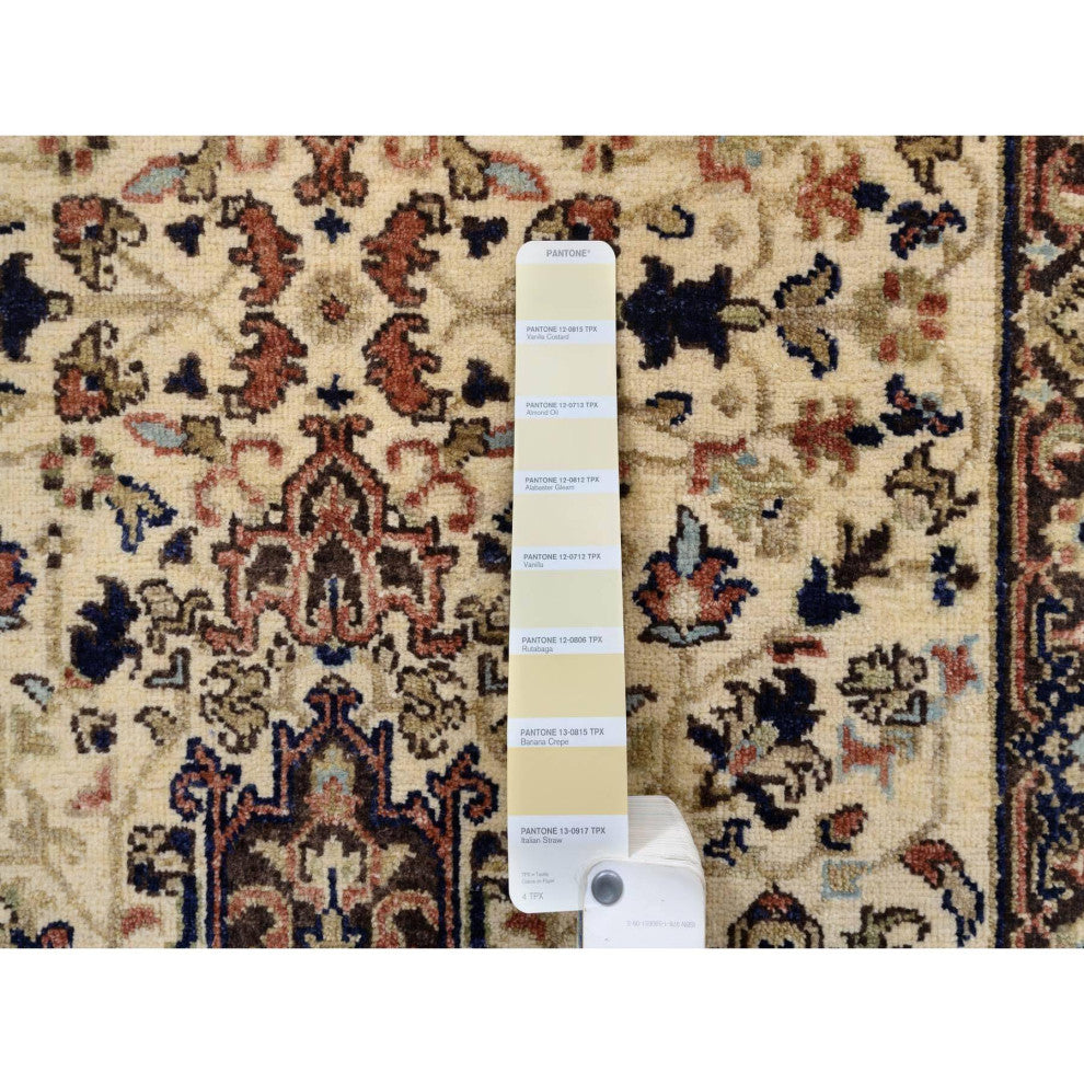 Beige Antiqued Heriz Re-Creation Soft Wool Hand Knotted Runner Rug, 2'7" x 10'3"