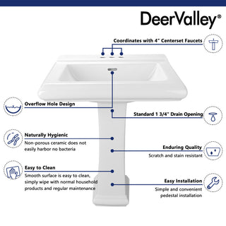 Apex 26 1/2" Tall White Vitreous China Rectangular Pedestal Bathroom Sink