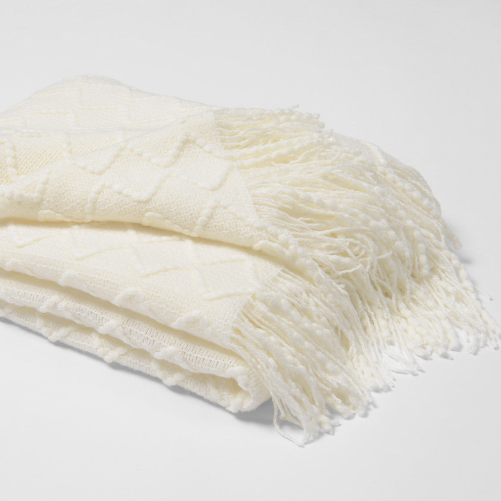 Textured Diamond Throw, Ivory