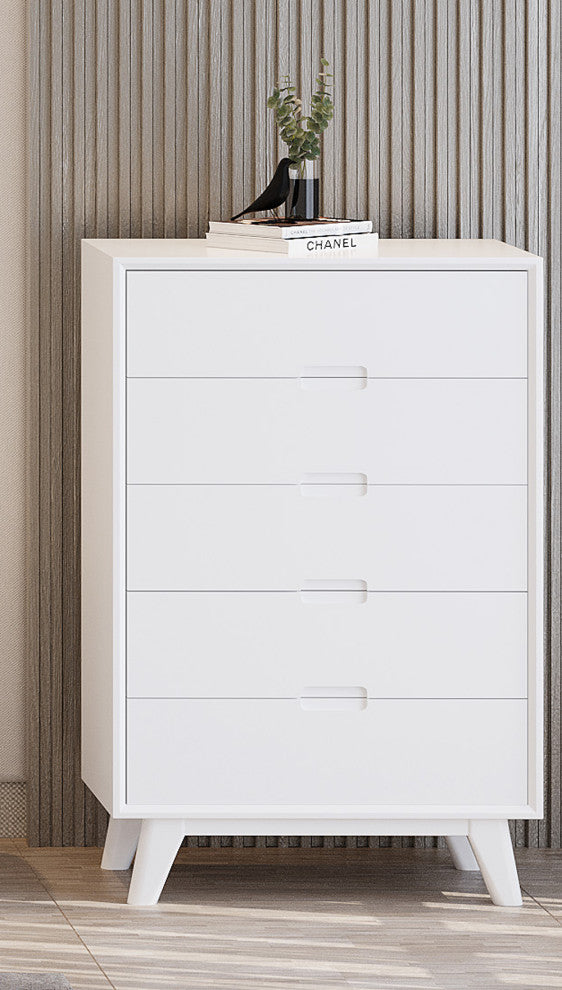 Modern High Chest Dresser With Goove Handles, White