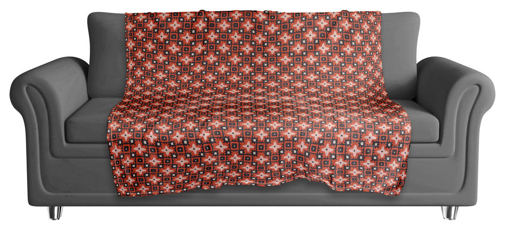 Red Floral Squares Fleece Blanket