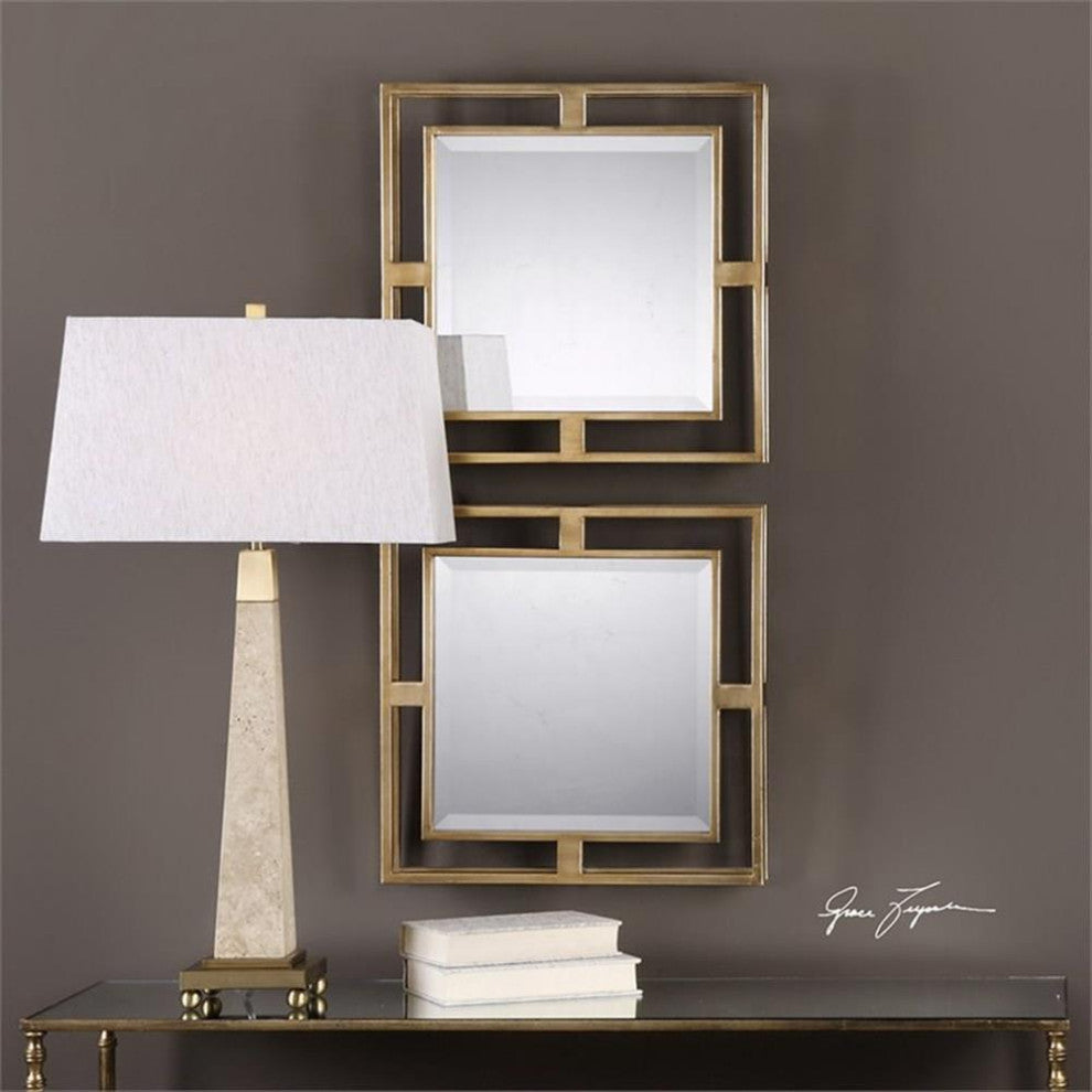 Uttermost Allick Metal MDF Wood Decorative Mirror in Antique Gold (Set of 2)