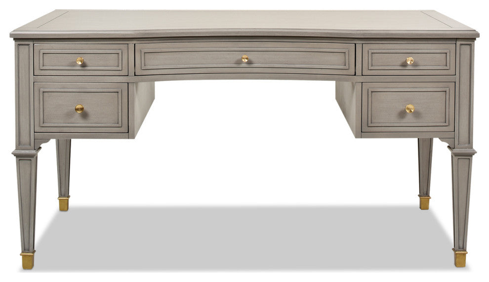 Dauphin Gold Accent 5-Drawer Wood Executive Desk, Gray Cashmere