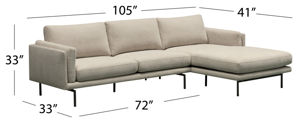 Aurora 2-Piece Stain-Resistant Fabric Sectional, Beige