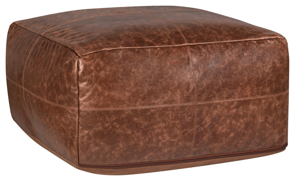 Kona 24" Brown Leather Floor Cushion Pouf