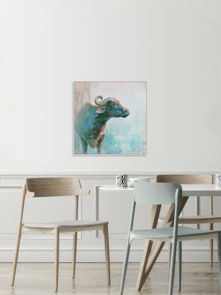 "La Vaca" Floater Framed Painting Print on Canvas, 48"x48"