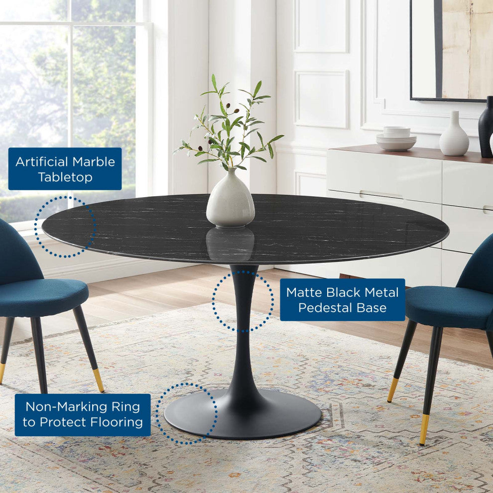 Dining Table, Round, Artificial Marble, Metal, Black, Modern, Bistro Restaurant