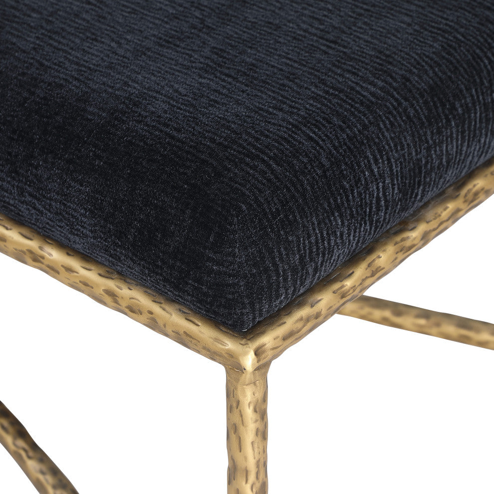 Valley Upholstered Bench, Black, 54" W x 18" D, Gold, Chenille Fabric