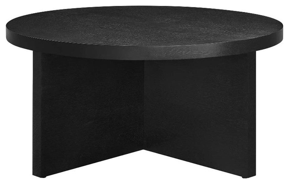 Modway Silas Round Modern Wood Coffee Table with X-Shaped Base in Black