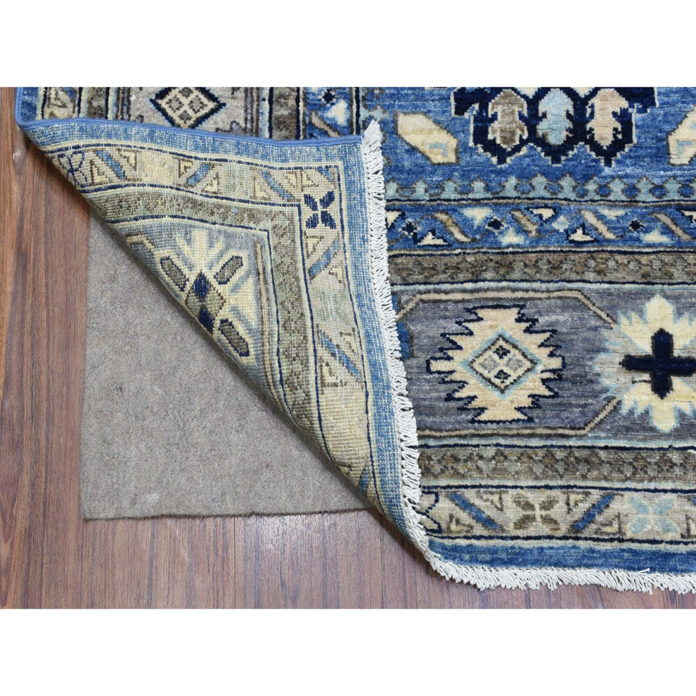 Light Blue, Organic Wool Hand Knotted, Afghan Ersari Oriental Rug, 8'1"x9'9"