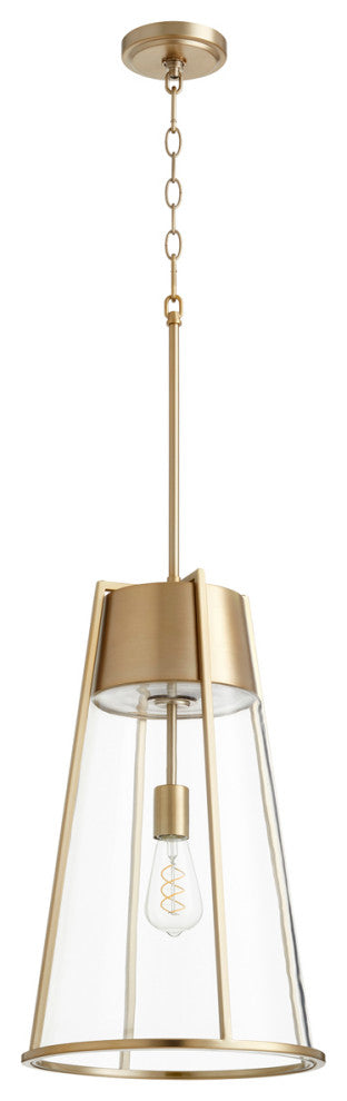 Quorum 828-80 One Light Pendant, Aged Brass With Clear Finish