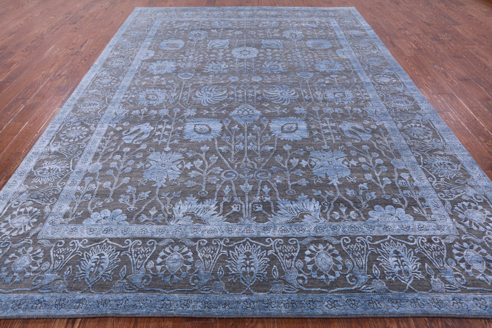 Hand-Knotted Persian Wool and Silk Rug 9' 2" X 12' 3" Q9421