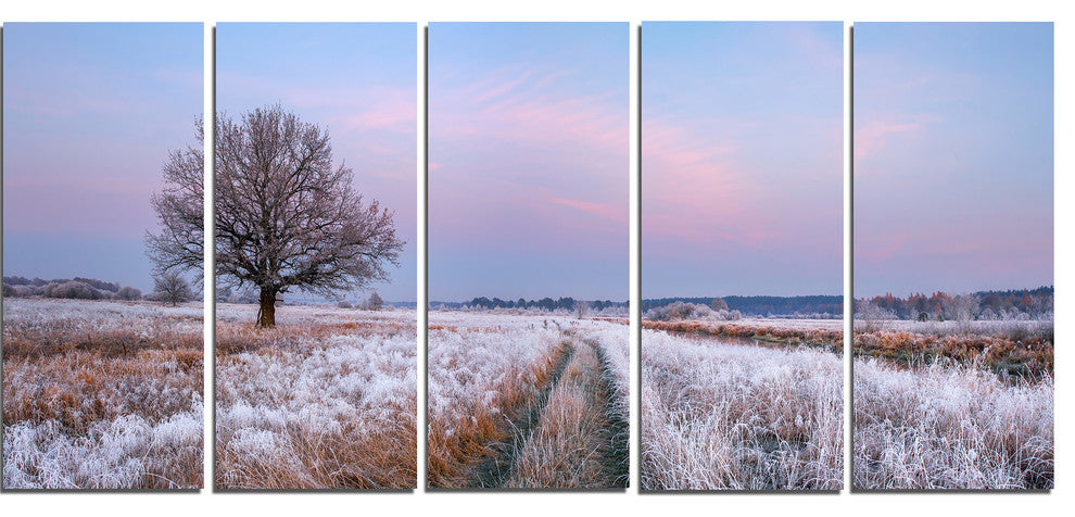 "Dry Oak Tree in Winter Panorama" Landscape Print Wall Art, 5 Panels, 60"x28"