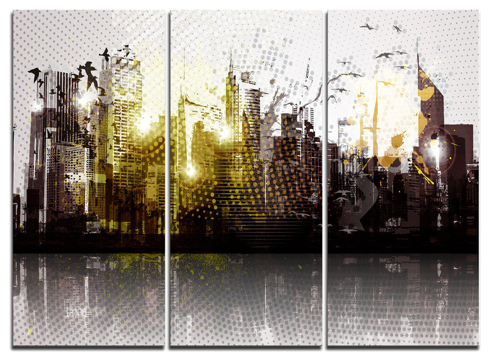 "Grunge City Panorama" Canvas Print, 3 Panels, 36"x28"