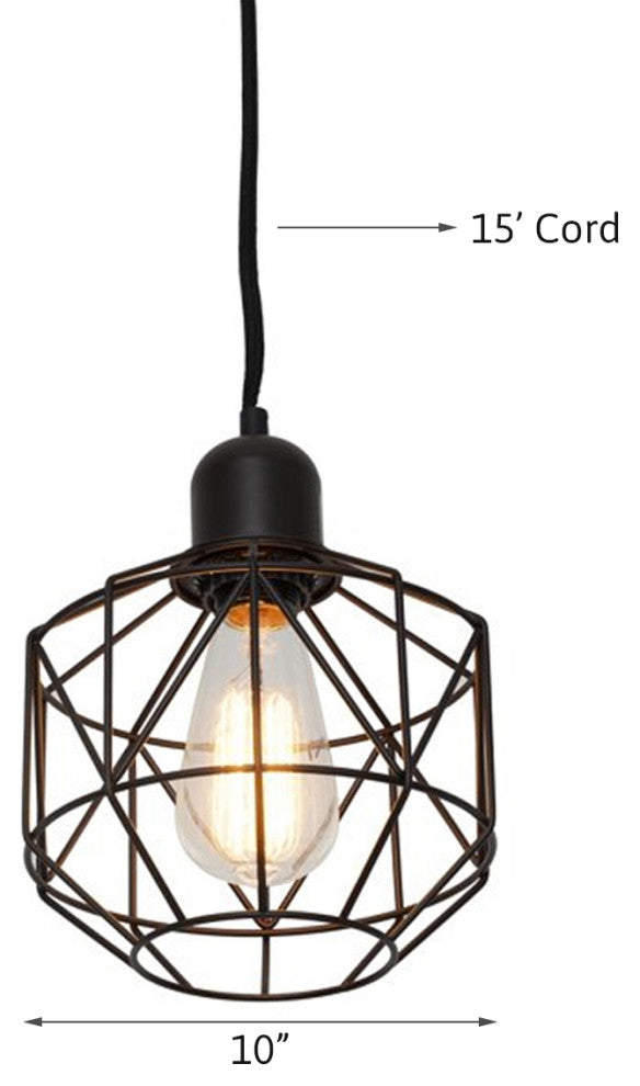 7"W 1-Light LED Metal Cage Plug-In Swag Pendant Light Bronze Finish