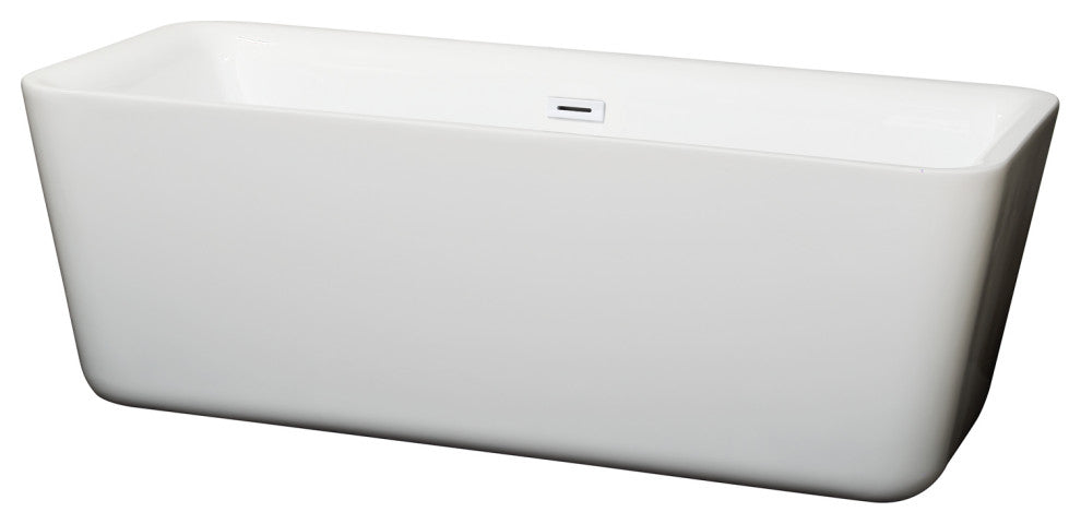 Emily 69" Freestanding White Bathtub, Shiny White Drain