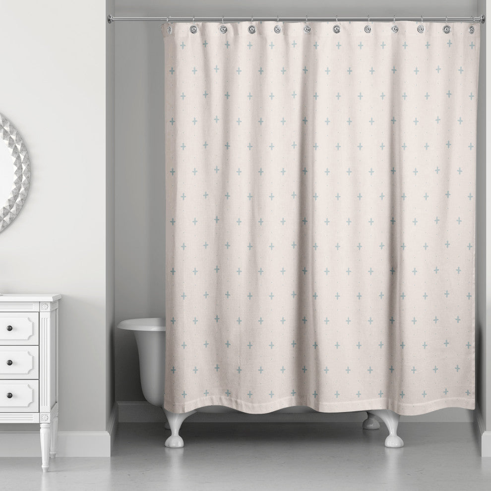 Blue Plus on Blush 71 x 74 Shower Curtain