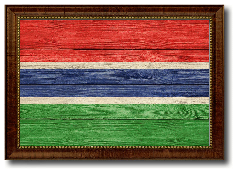 Gambia Country Textured Flag Print With Brown Gold Frame, 19"X27"