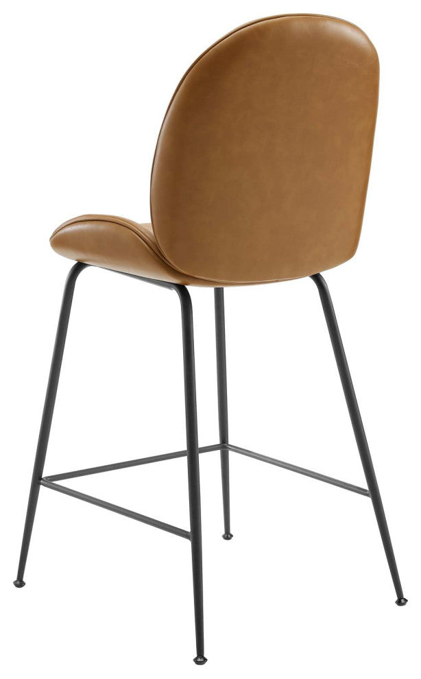 Counter Stool Chair, Faux Vegan Leather, Tan, Modern, Bar Cafe Bistro Restaurant