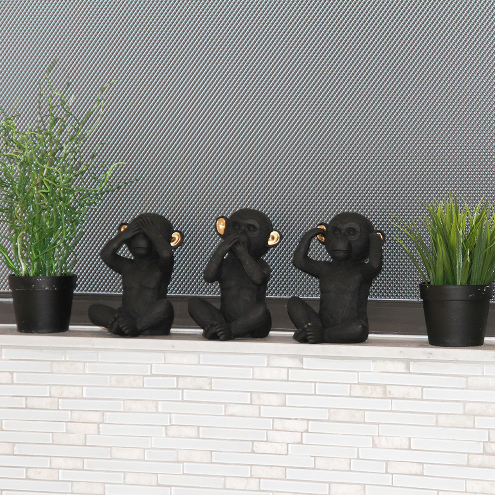 Wise Monkey Speak No Evil Statuette Resin Black Gold