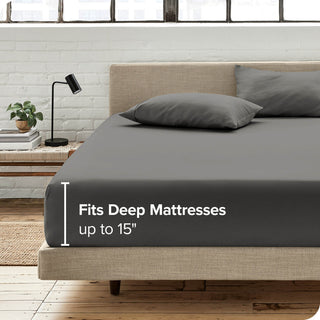 Bare Home Microfiber Fitted Sheet Deep Pocket, Gray, Full
