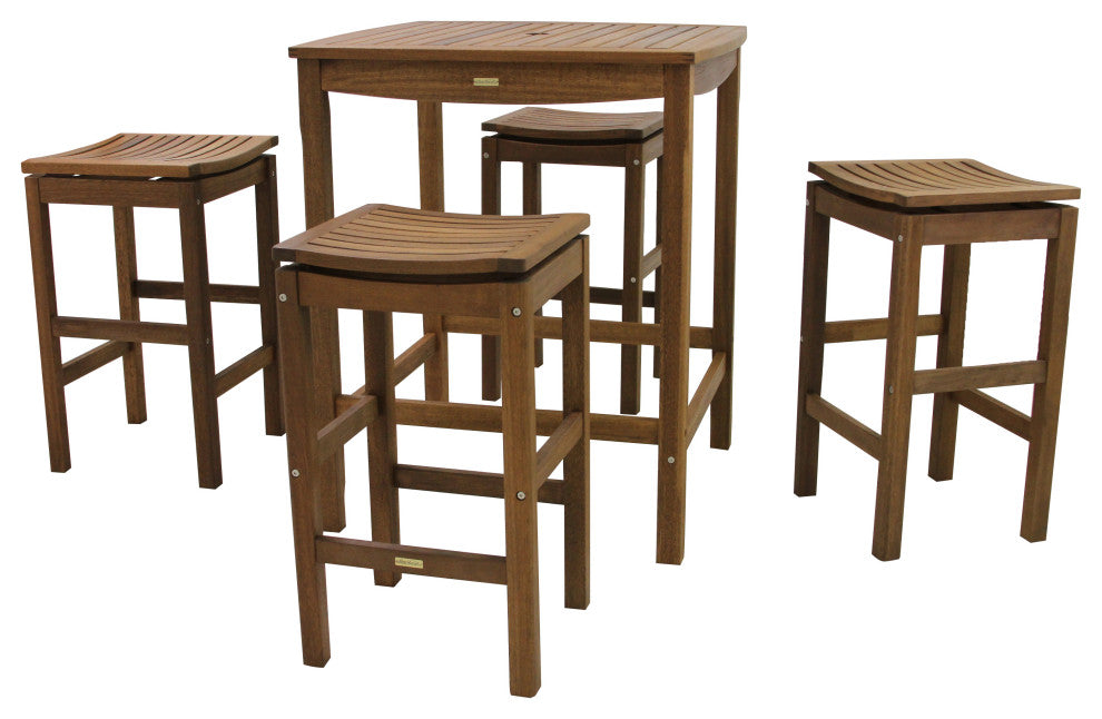 5-Piece Square Eucalyptus Bar Height Dining Set With Pub Stools