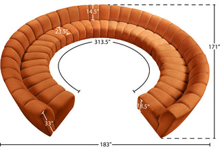 Infinity Channel Tufted Velvet Modular Chair, Cognac, 11 Piece
