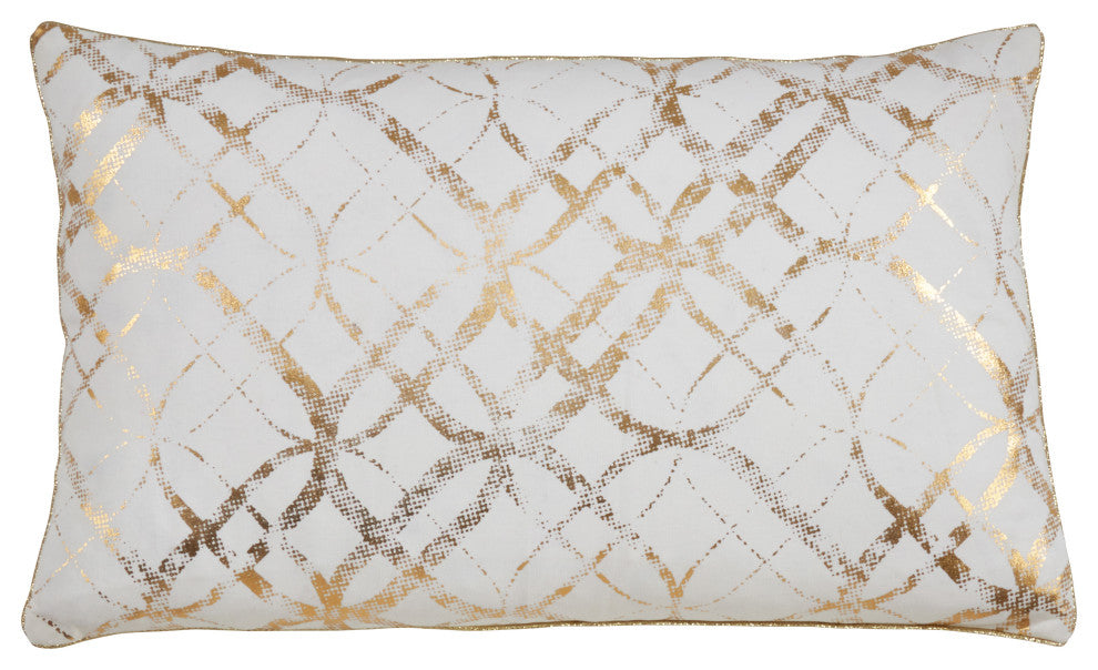 Metallic Foil Print Down Filled Throw Pillow, 14"x23", Gold