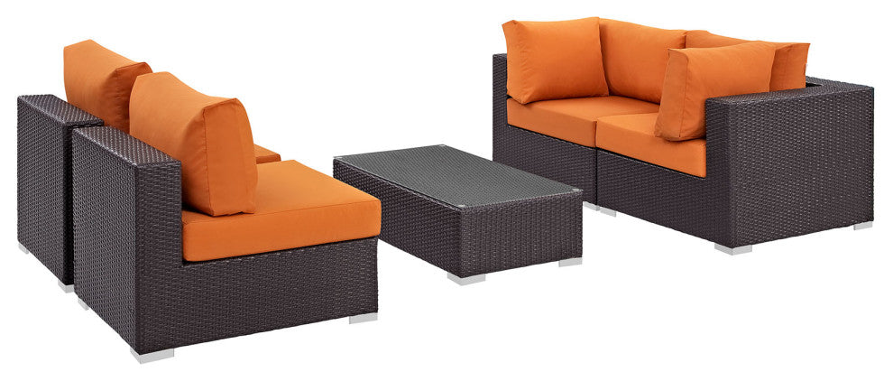 Espresso Orange Convene 5-Piece Outdoor Patio Sectional Set