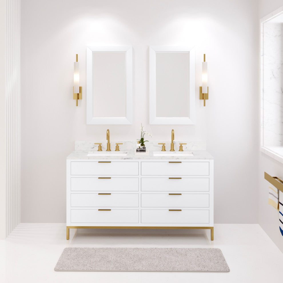 Bristol 60" Marble Countertop Vanity, White With Gooseneck Faucet