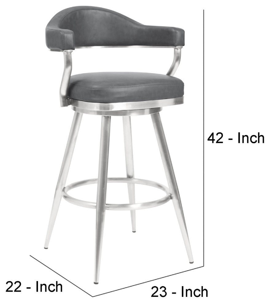 Benzara BM272498 30" Vegan Faux Leather Metal Bar Stool, Gray and Silver