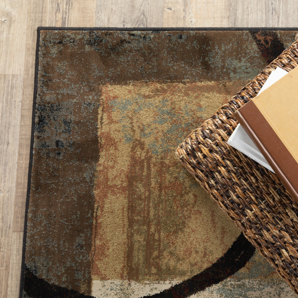 Harrison Abstract Brown and Black Rug, 10'x13'