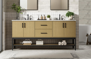 Home Living 72" Double Bathroom Vanity, Honey Brown