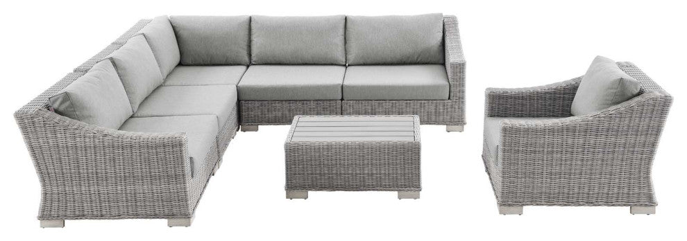 Lounge Sectional Sofa Chair Table Set, Rattan, Wicker, Gray, Outdoor