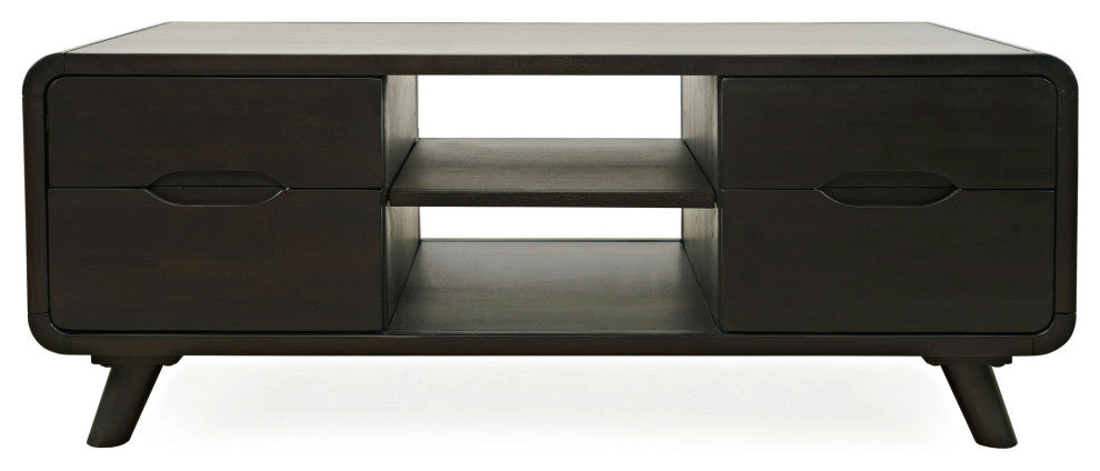 Marlowe Mid-Century Modern 48" Curved Coffee Table with Storage Drawers