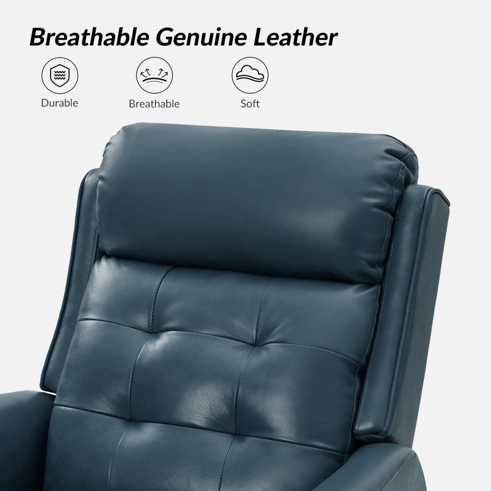 Mid-Century Leather Powered Recliner Armchair With Turfed Backrest, Turquoise
